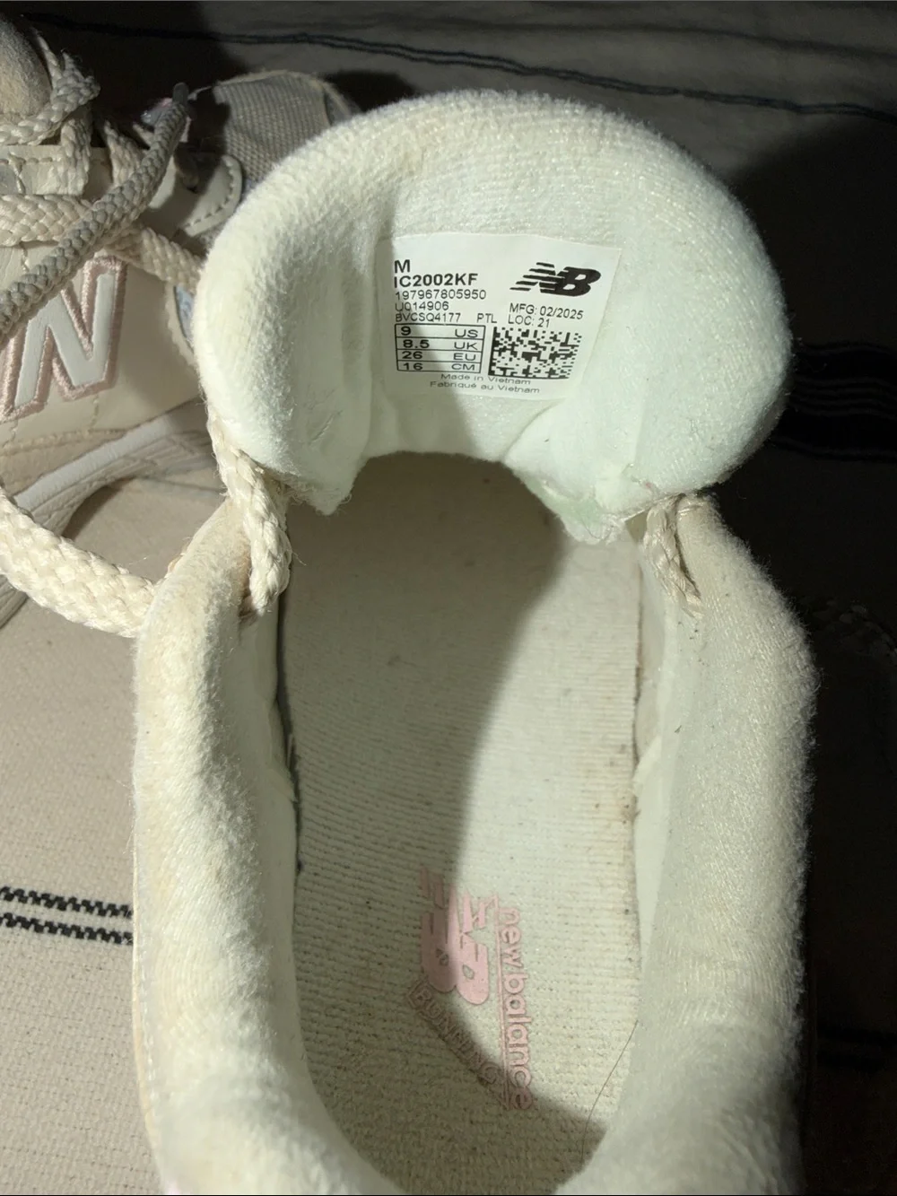 New Balance Kids Cream Sneakers with Pastel Pink & Light Blue Accents